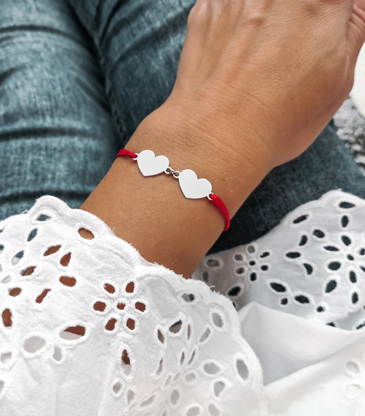 Náramok dve srdiečka s uškami a so šnúrkou