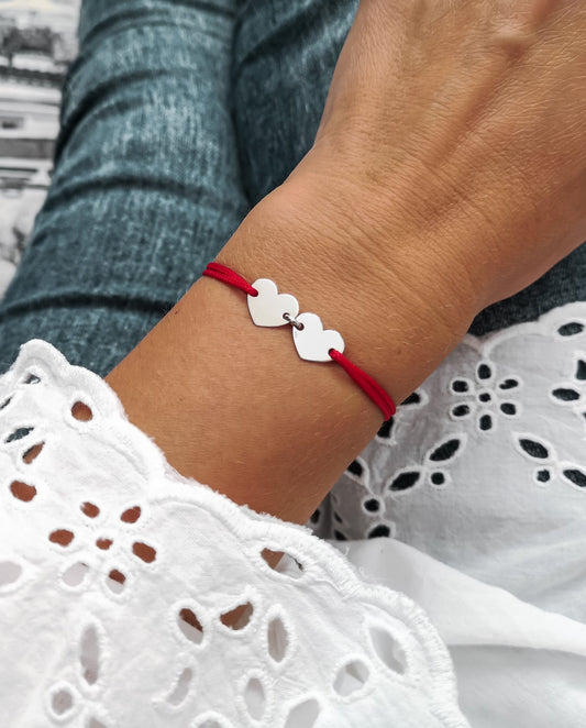 Náramok dve srdiečka Silver Heart so šnúrkou