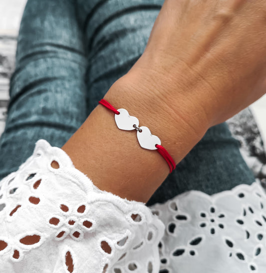 Náramok dve srdiečka Silver Heart 2 so šnúrkou